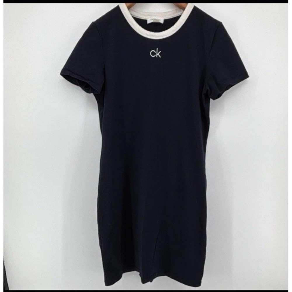 Calvin Klein Women S Navy Blue Cotton Jersey T-Shirt Dress Logo Athleisure